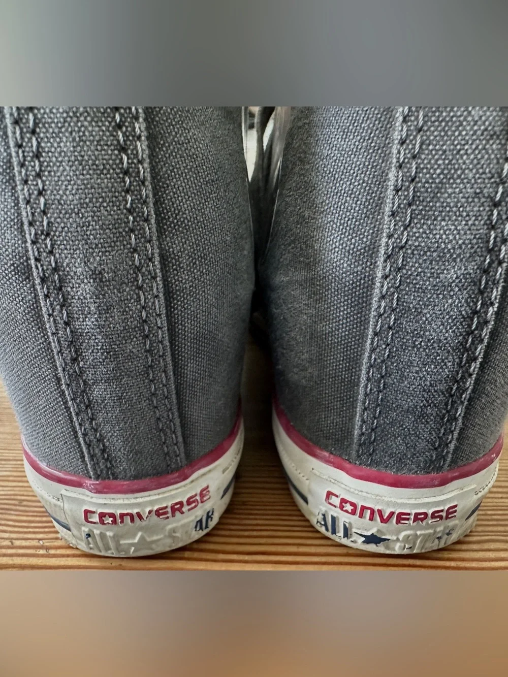 Converse  Distressed high heel Gray High Top Sneakers with Red Trim